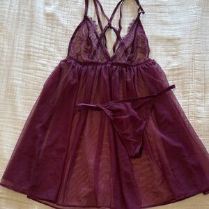 Victoria’s Secret Lingerie Elegant Purple Lace Babydoll Set sz XS. NWOT